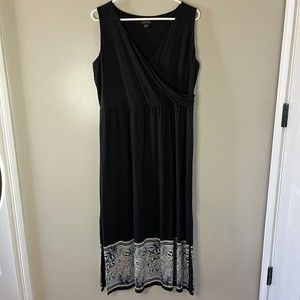 J. Jill Wearever Knit Maxi Dress Black Blue Floral Sleeveless Summer Sz …